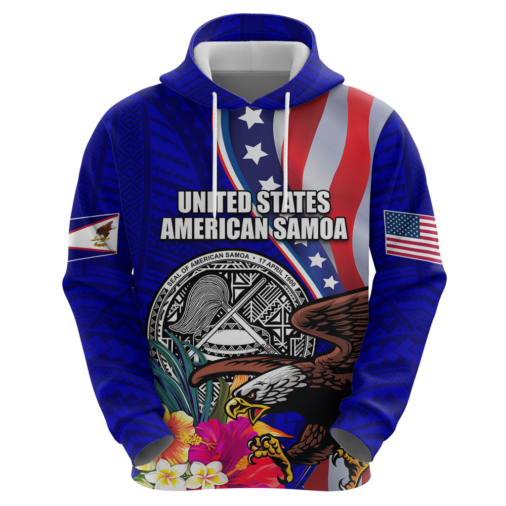 Personalised American Samoa and United States Zip Hoodie Bald Eagle and Seal Hibiscus Polynesian Pattern - Wonder Print Shop
