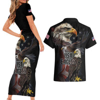 American Eagles Couples Matching Short Sleeve Bodycon Dress and Hawaiian Shirt United States Flag Vintage Style - Wonder Print Shop