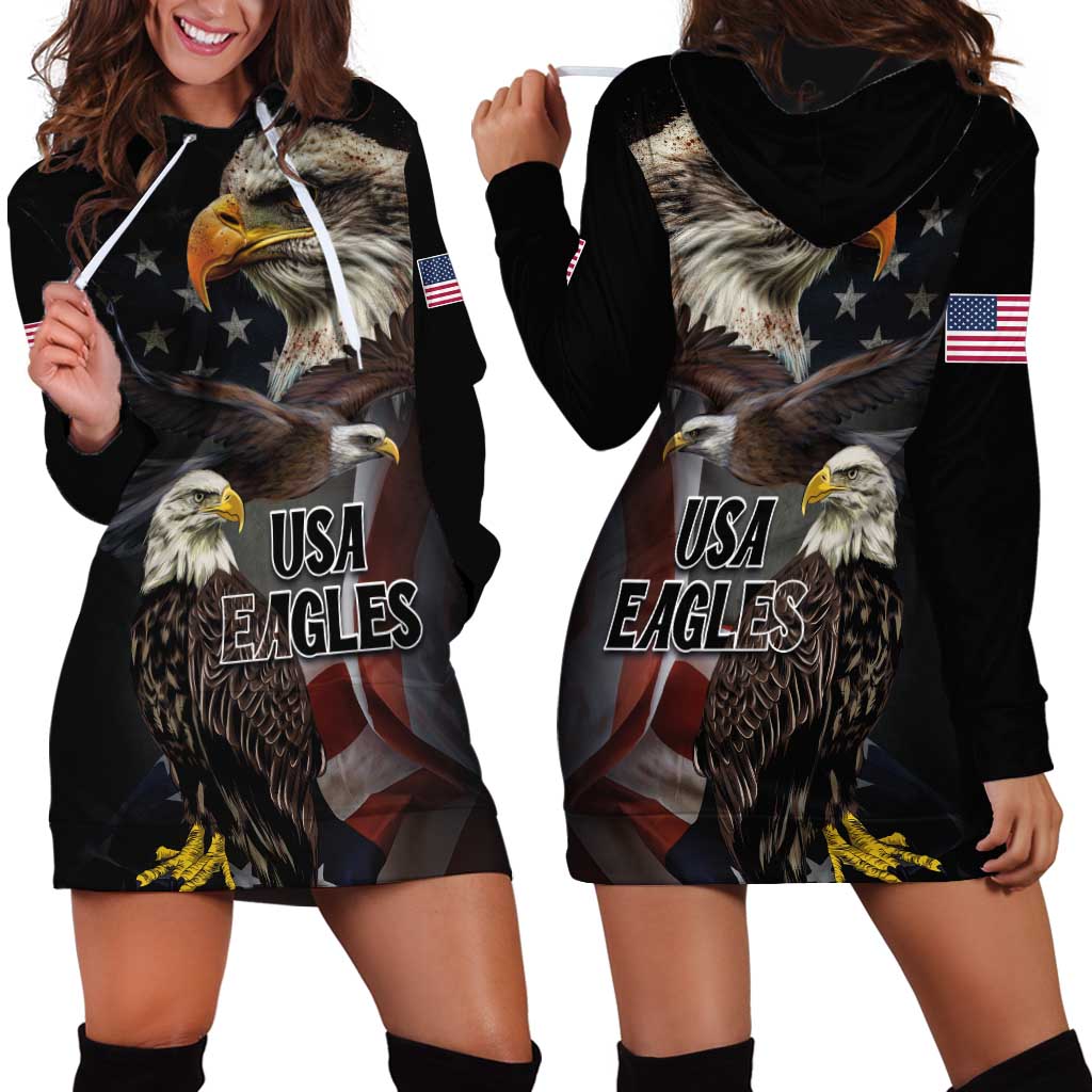 American Eagles Hoodie Dress United States Flag Vintage Style - Wonder Print Shop