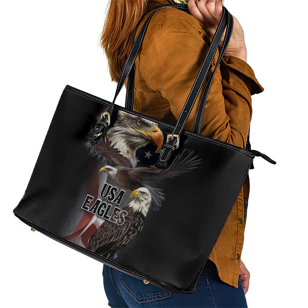 American Eagles Leather Tote Bag United States Flag Vintage Style - Wonder Print Shop