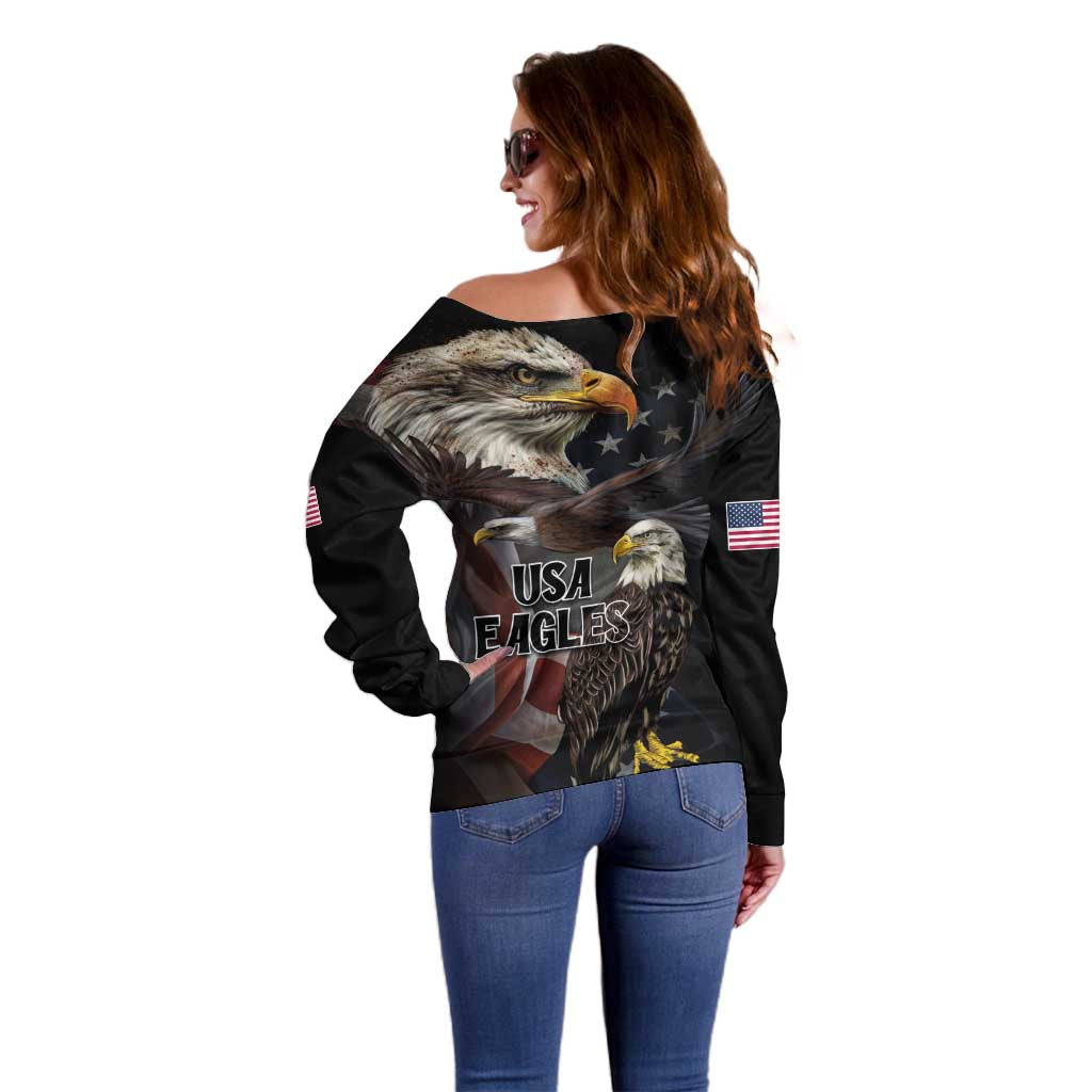 American Eagles Off Shoulder Sweater United States Flag Vintage Style - Wonder Print Shop