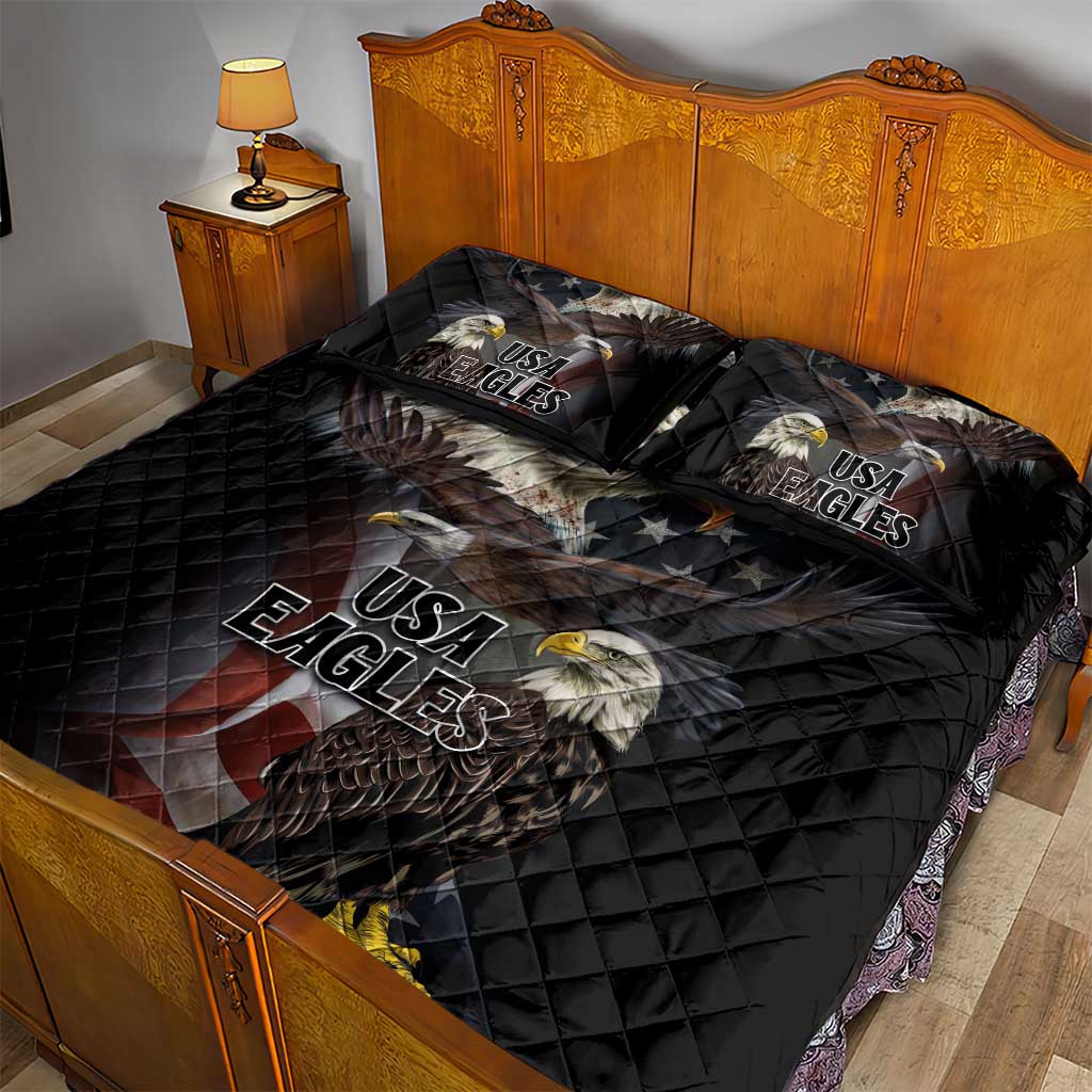 American Eagles Quilt Bed Set United States Flag Vintage Style - Wonder Print Shop