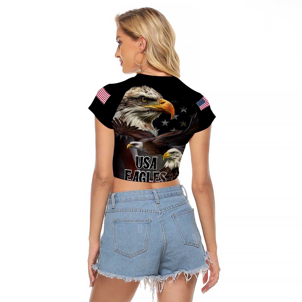 American Eagles Raglan Cropped T Shirt United States Flag Vintage Style - Wonder Print Shop