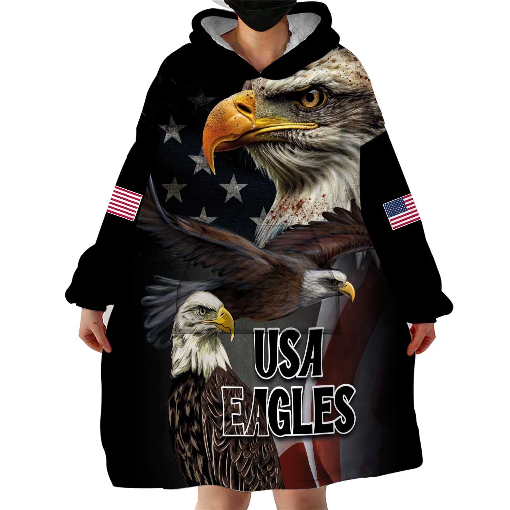 American Eagles Wearable Blanket Hoodie United States Flag Vintage Style - Wonder Print Shop