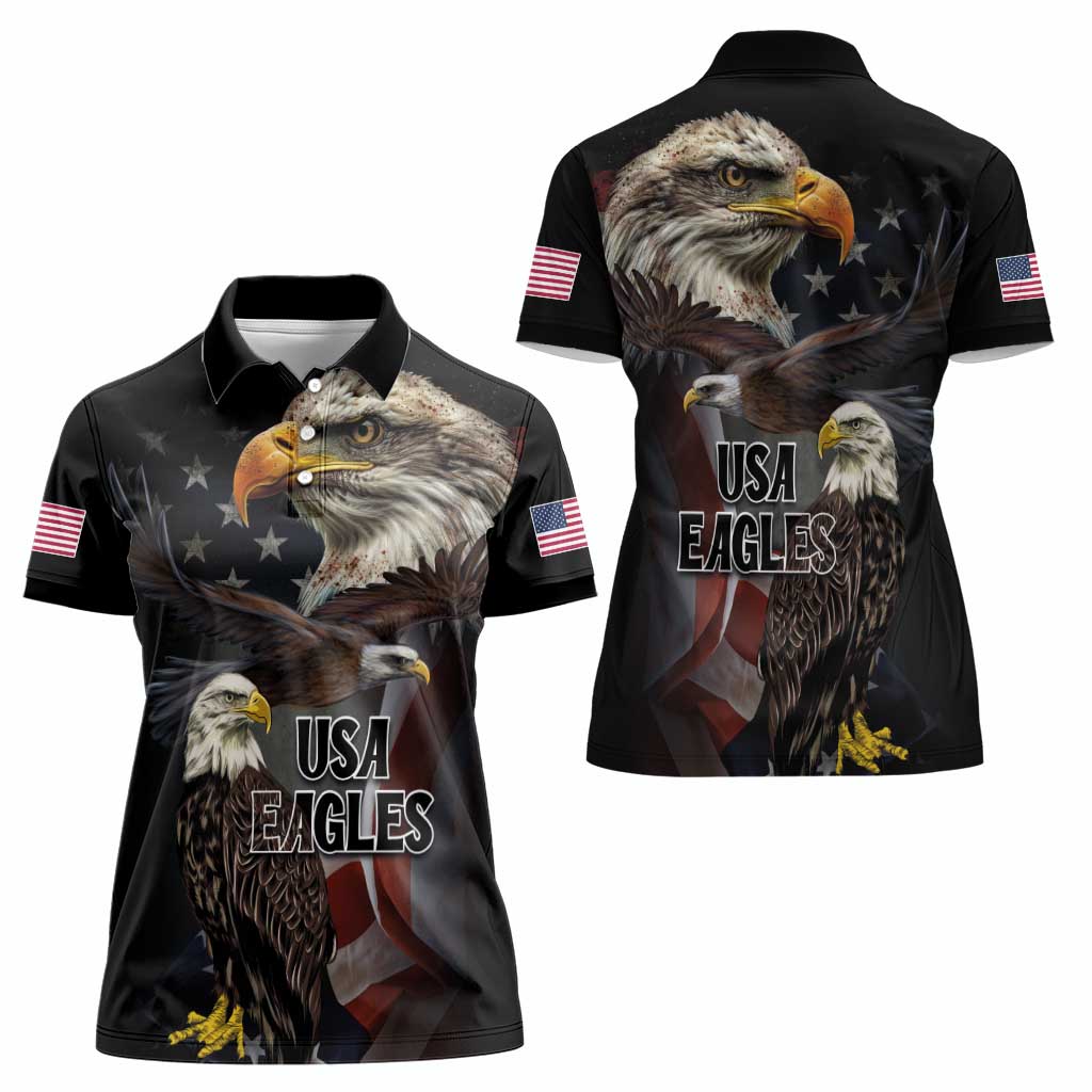 American Eagles Women Polo Shirt United States Flag Vintage Style - Wonder Print Shop