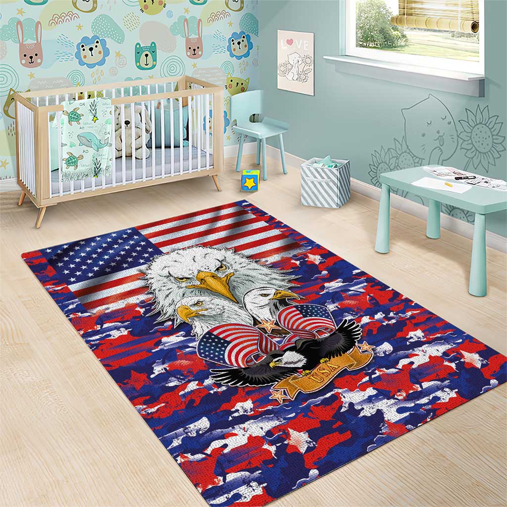 American Eagles Area Rug United States Flag Camouflage Style - Wonder Print Shop