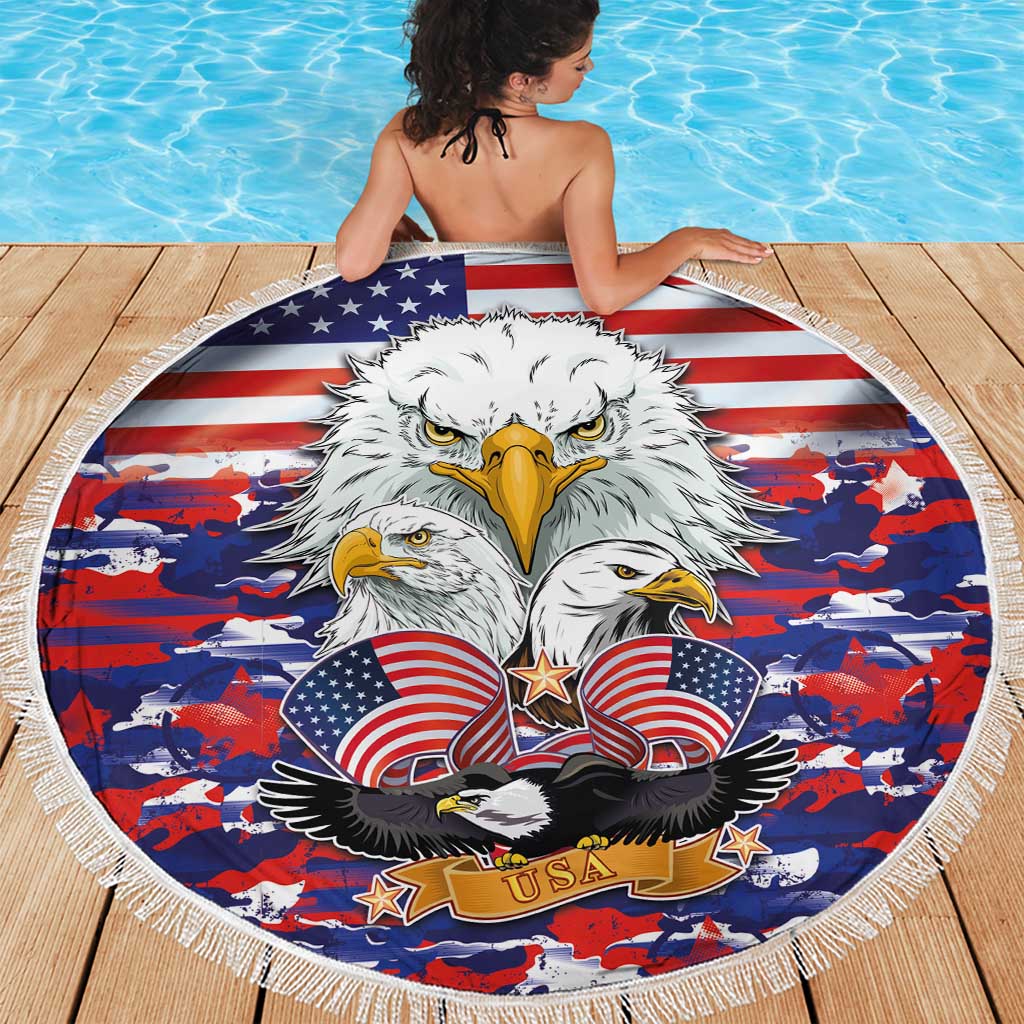 American Eagles Beach Blanket United States Flag Camouflage Style - Wonder Print Shop