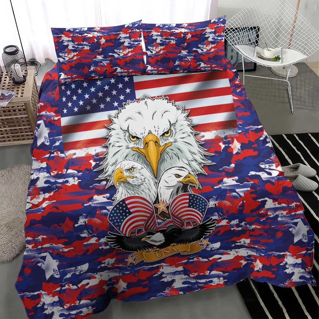 American Eagles Bedding Set United States Flag Camouflage Style - Wonder Print Shop