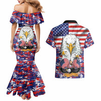 American Eagles Couples Matching Mermaid Dress and Hawaiian Shirt United States Flag Camouflage Style - Wonder Print Shop