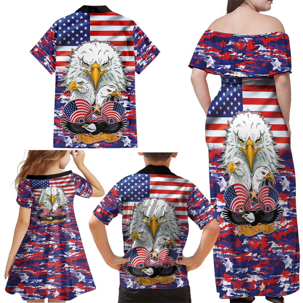 American Eagles Family Matching Off Shoulder Maxi Dress and Hawaiian Shirt United States Flag Camouflage Style - Wonder Print Shop