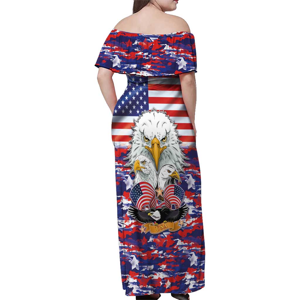 American Eagles Family Matching Off Shoulder Maxi Dress and Hawaiian Shirt United States Flag Camouflage Style - Wonder Print Shop
