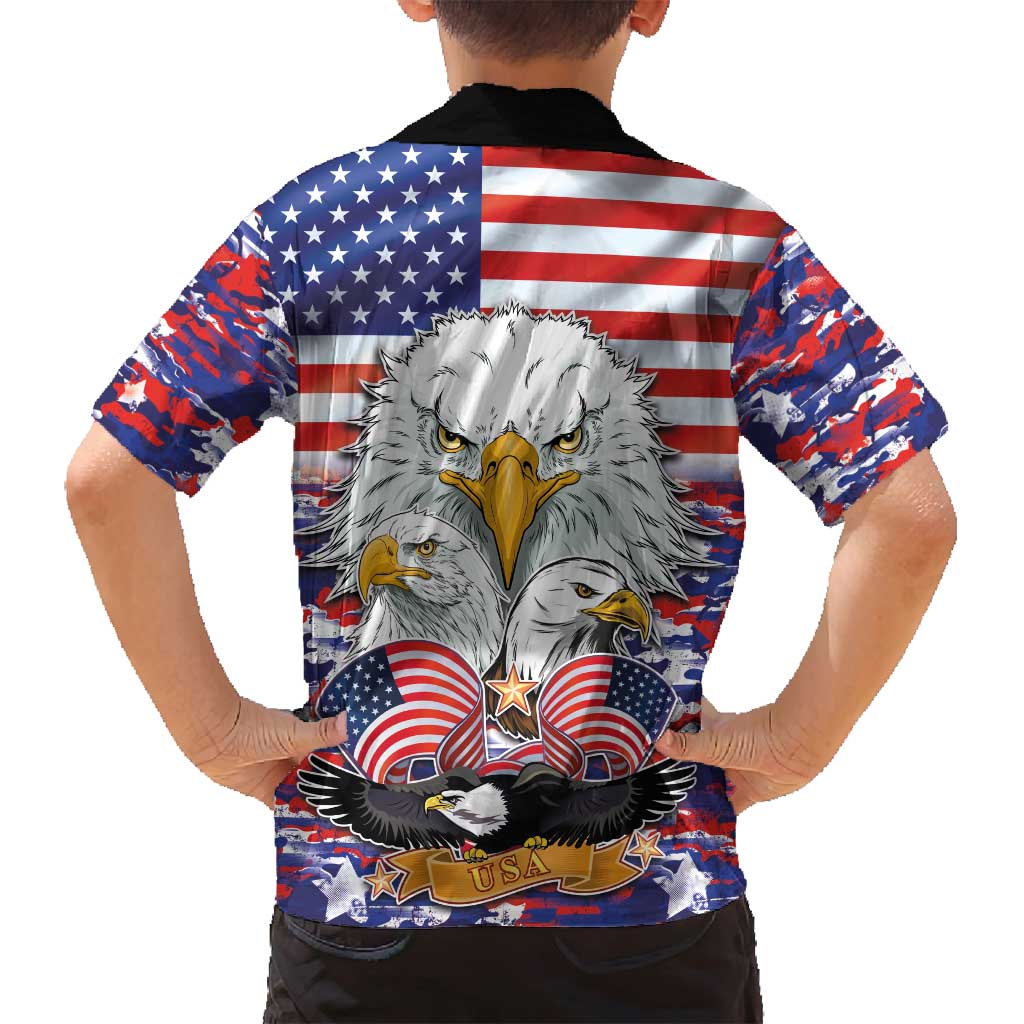 American Eagles Family Matching Off Shoulder Short Dress and Hawaiian Shirt United States Flag Camouflage Style - Wonder Print Shop