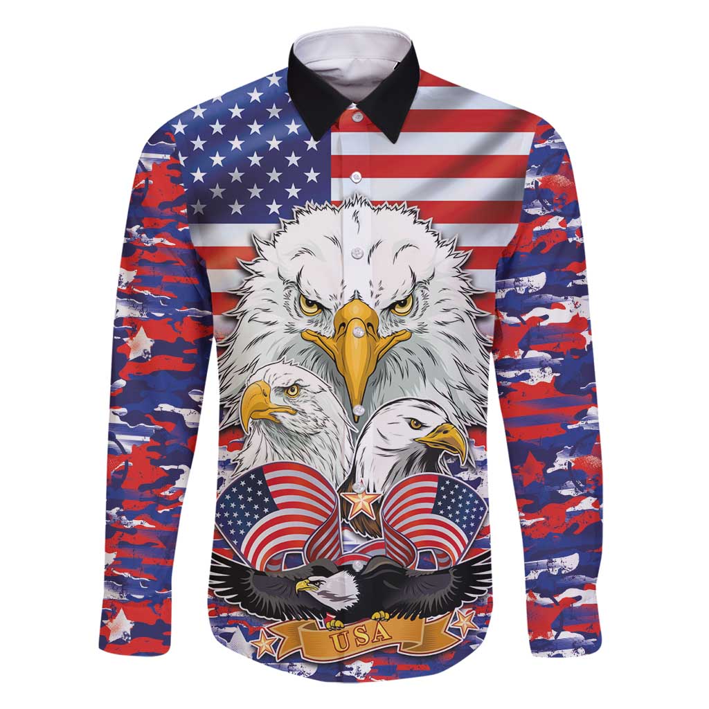 American Eagles Family Matching Off Shoulder Short Dress and Hawaiian Shirt United States Flag Camouflage Style - Wonder Print Shop