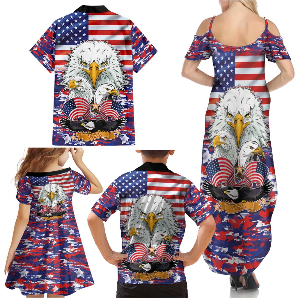 American Eagles Family Matching Summer Maxi Dress and Hawaiian Shirt United States Flag Camouflage Style - Wonder Print Shop
