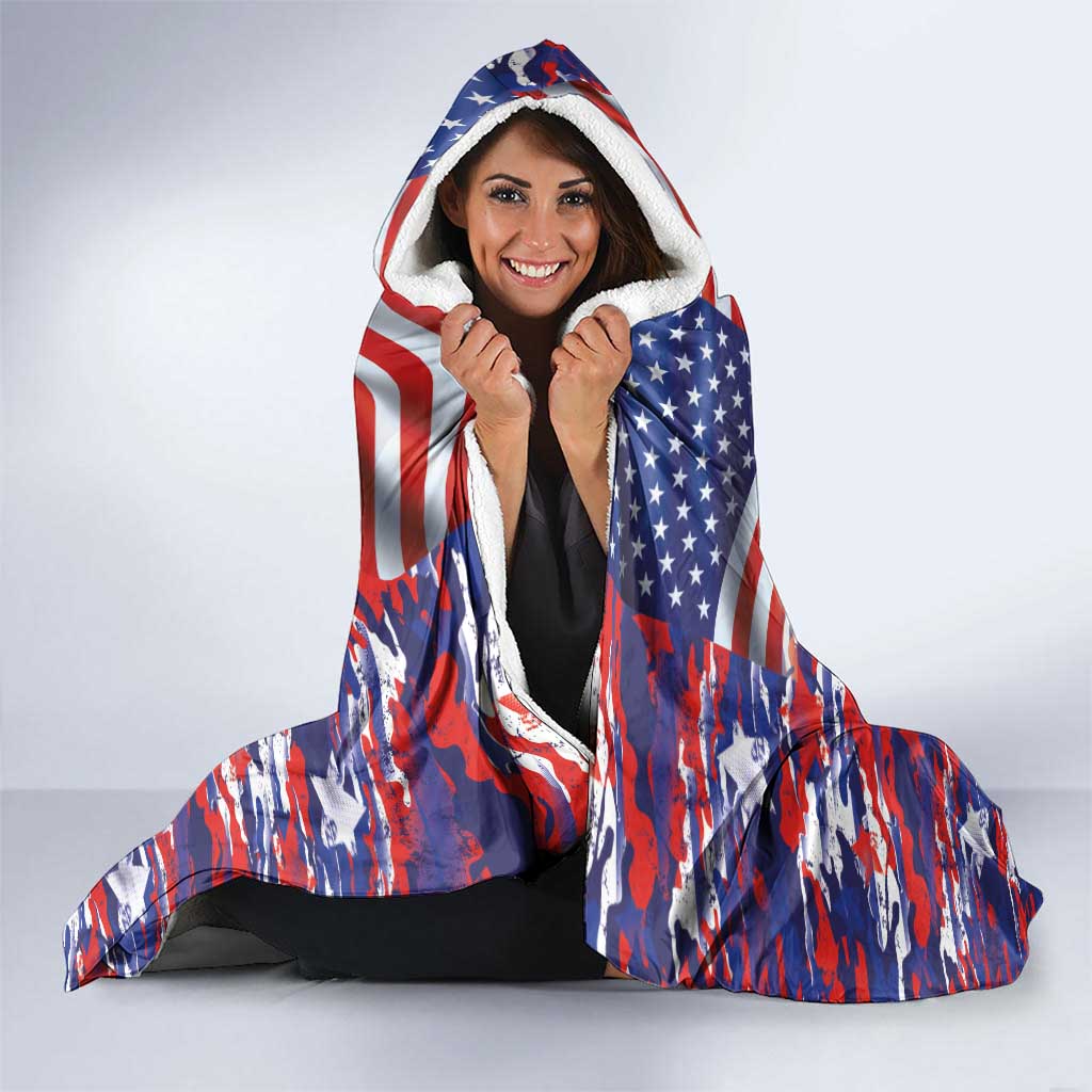 American Eagles Hooded Blanket United States Flag Camouflage Style