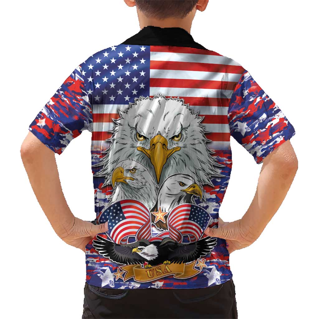 American Eagles Kid Hawaiian Shirt United States Flag Camouflage Style - Wonder Print Shop