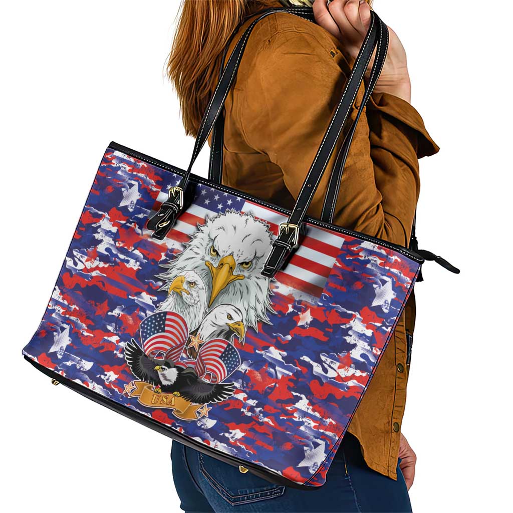 American Eagles Leather Tote Bag United States Flag Camouflage Style - Wonder Print Shop
