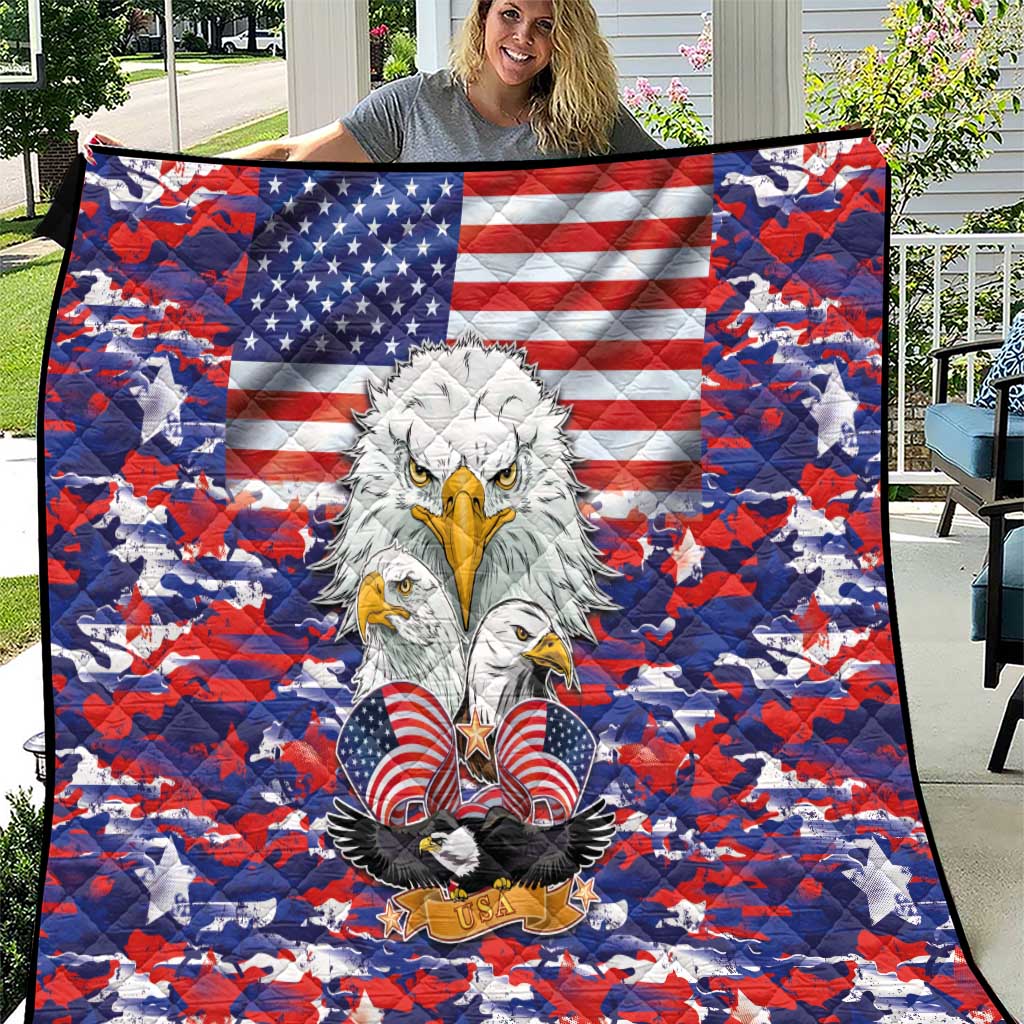 American Eagles Quilt United States Flag Camouflage Style - Wonder Print Shop