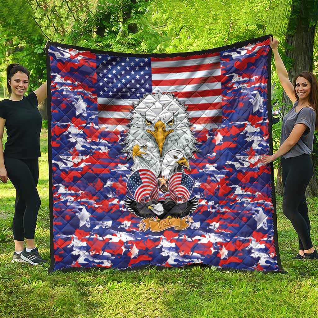 American Eagles Quilt United States Flag Camouflage Style - Wonder Print Shop