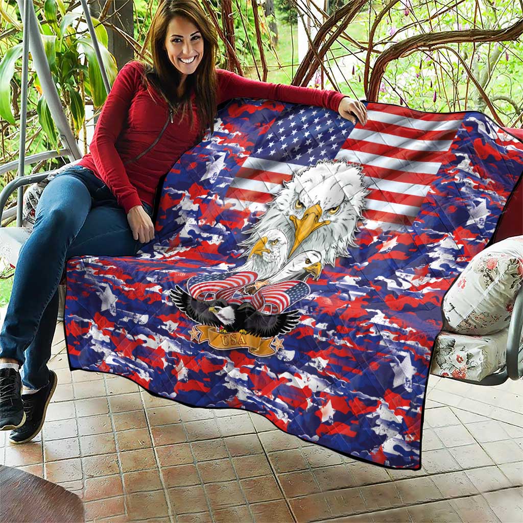 American Eagles Quilt United States Flag Camouflage Style - Wonder Print Shop