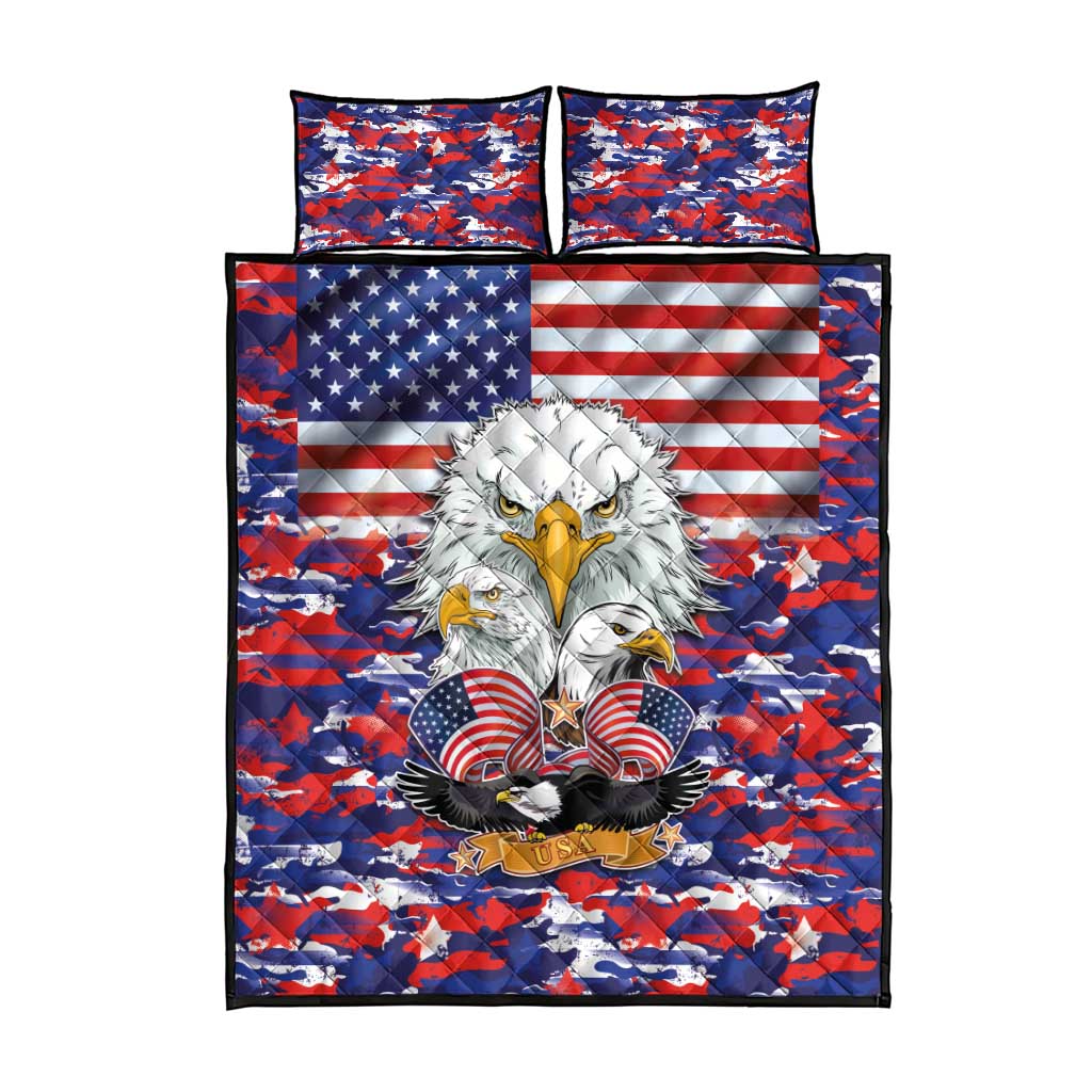 American Eagles Quilt Bed Set United States Flag Camouflage Style - Wonder Print Shop