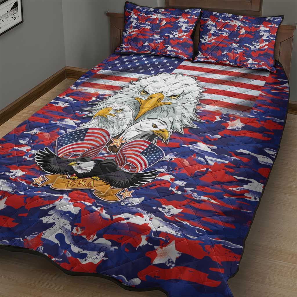 American Eagles Quilt Bed Set United States Flag Camouflage Style - Wonder Print Shop