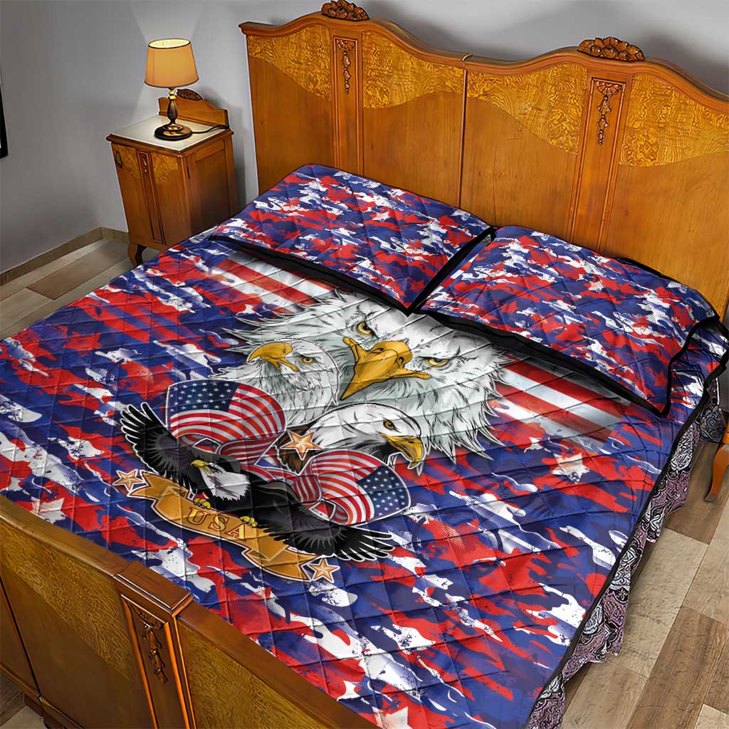 American Eagles Quilt Bed Set United States Flag Camouflage Style - Wonder Print Shop