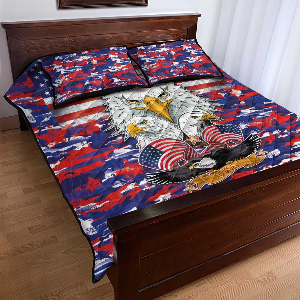 American Eagles Quilt Bed Set United States Flag Camouflage Style - Wonder Print Shop
