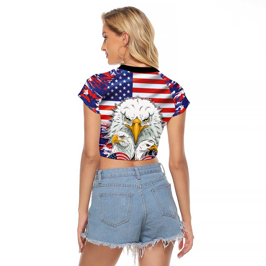 American Eagles Raglan Cropped T Shirt United States Flag Camouflage Style - Wonder Print Shop