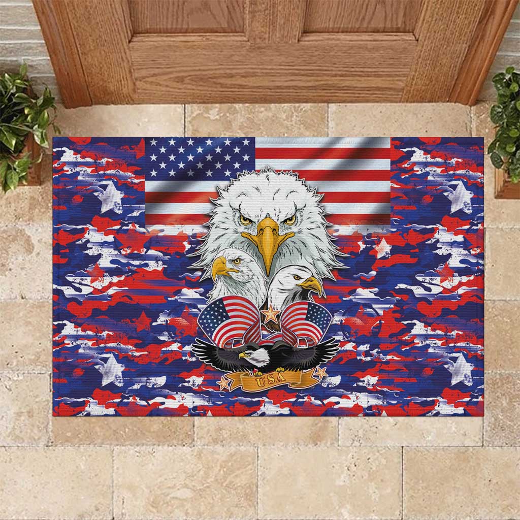 American Eagles Rubber Doormat United States Flag Camouflage Style - Wonder Print Shop