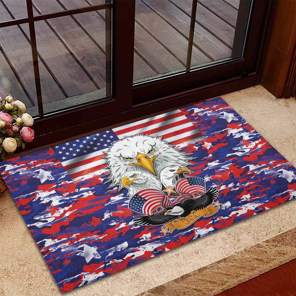 American Eagles Rubber Doormat United States Flag Camouflage Style - Wonder Print Shop