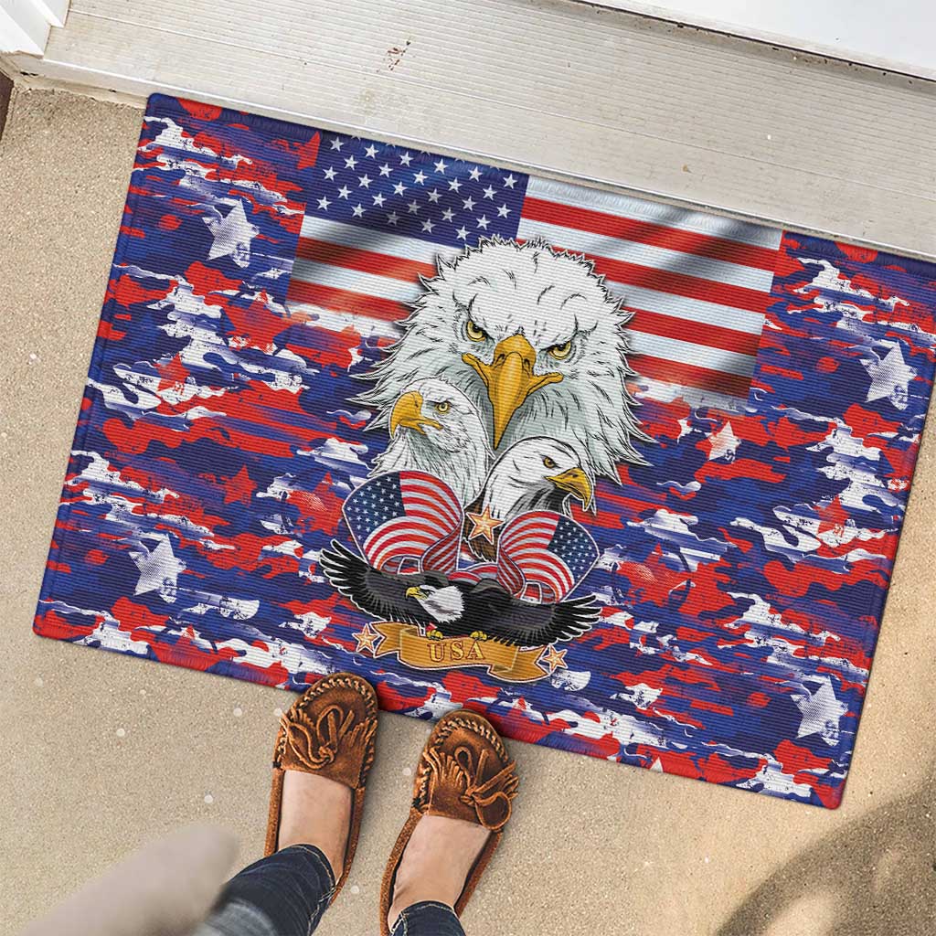 American Eagles Rubber Doormat United States Flag Camouflage Style - Wonder Print Shop
