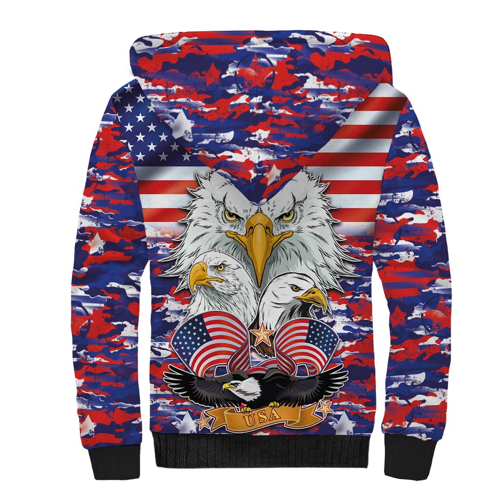 American Eagles Sherpa Hoodie United States Flag Camouflage Style - Wonder Print Shop