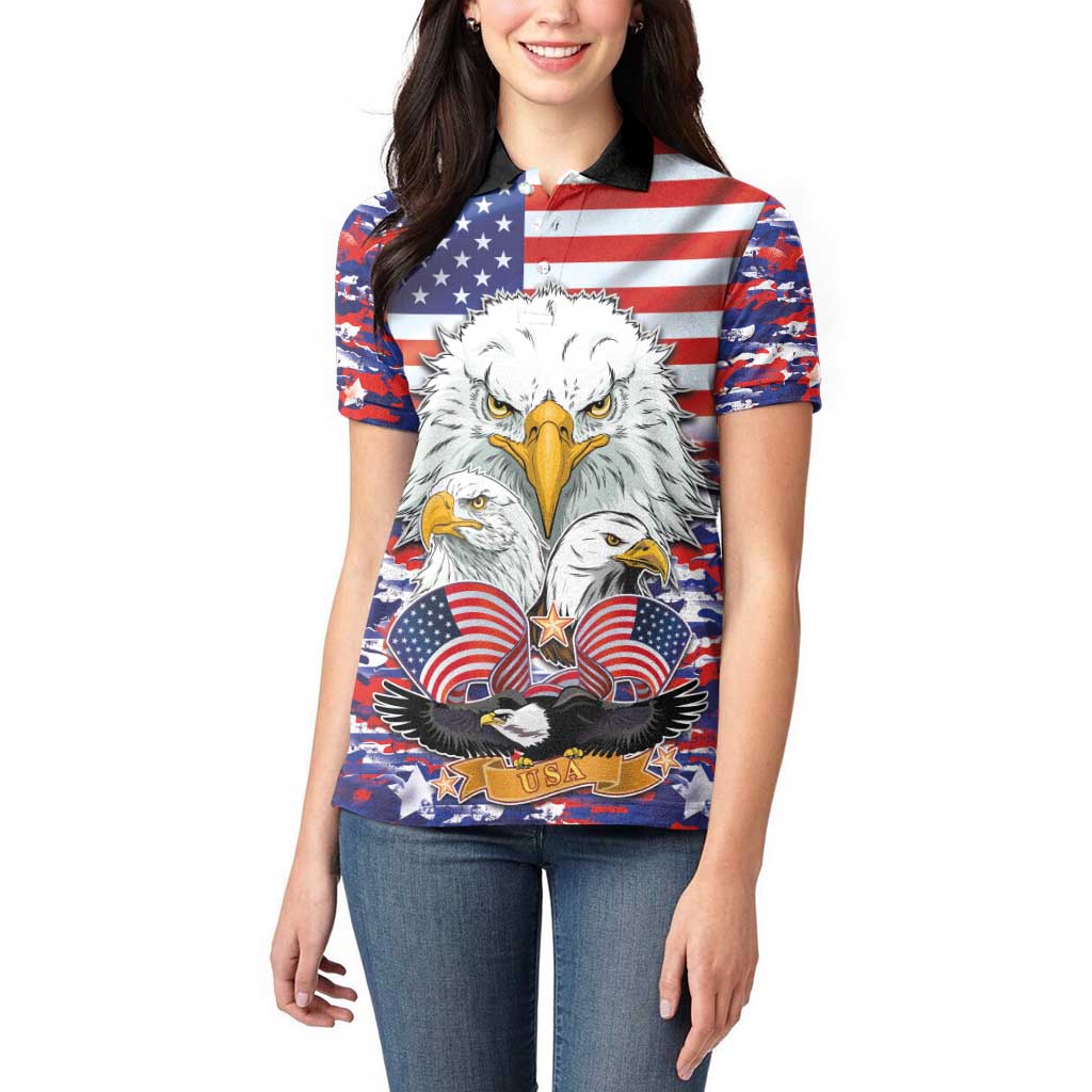American Eagles Women Polo Shirt United States Flag Camouflage Style - Wonder Print Shop