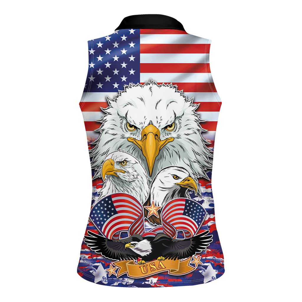 American Eagles Women Sleeveless Polo Shirt United States Flag Camouflage Style - Wonder Print Shop