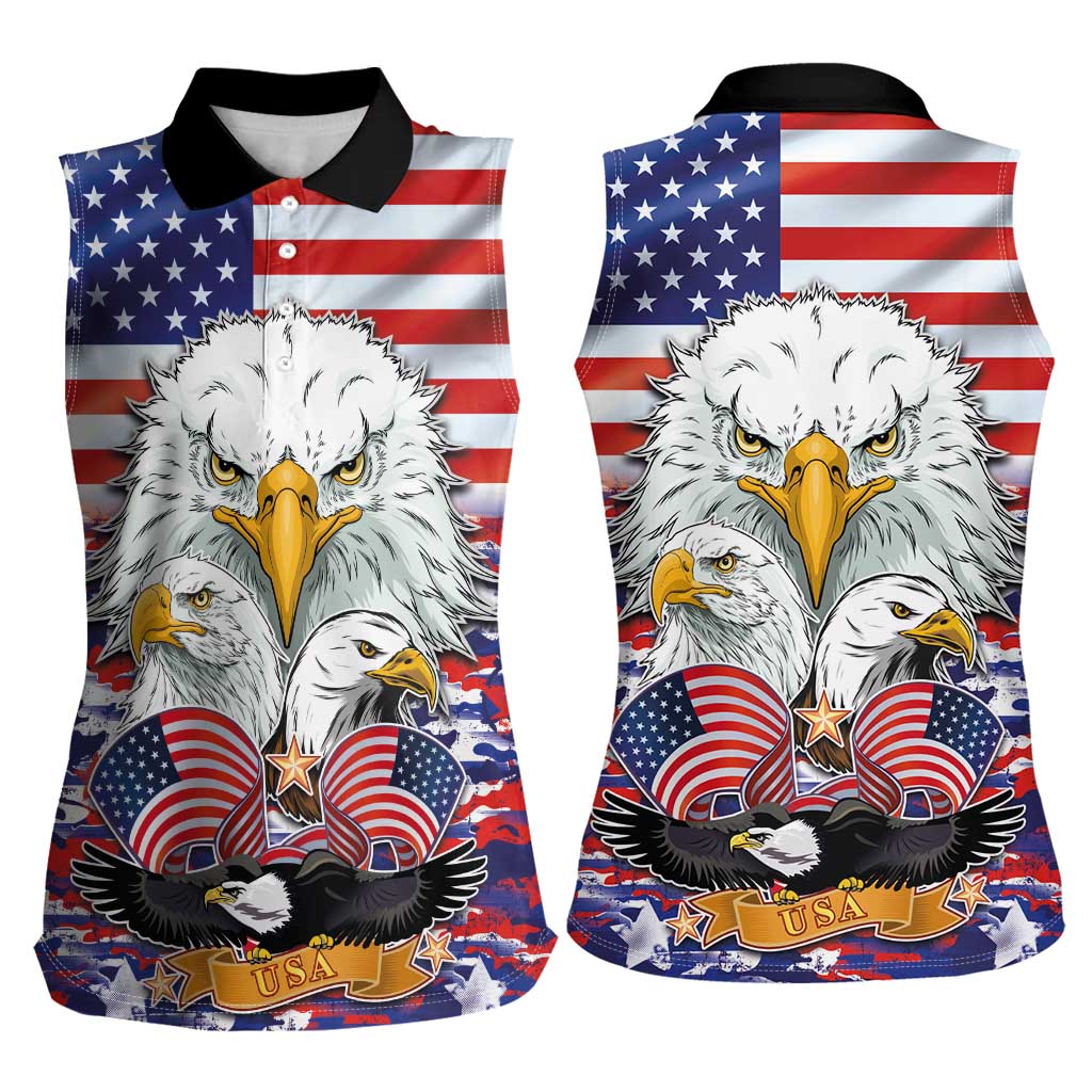 American Eagles Women Sleeveless Polo Shirt United States Flag Camouflage Style - Wonder Print Shop