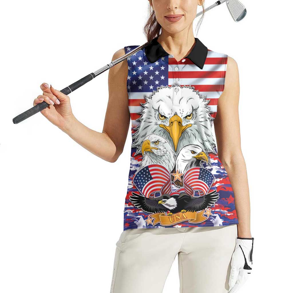 American Eagles Women Sleeveless Polo Shirt United States Flag Camouflage Style - Wonder Print Shop