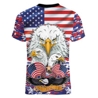 American Eagles Women V-Neck T-Shirt United States Flag Camouflage Style - Wonder Print Shop