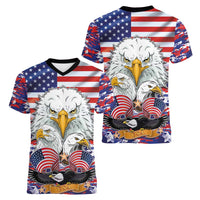 American Eagles Women V-Neck T-Shirt United States Flag Camouflage Style - Wonder Print Shop