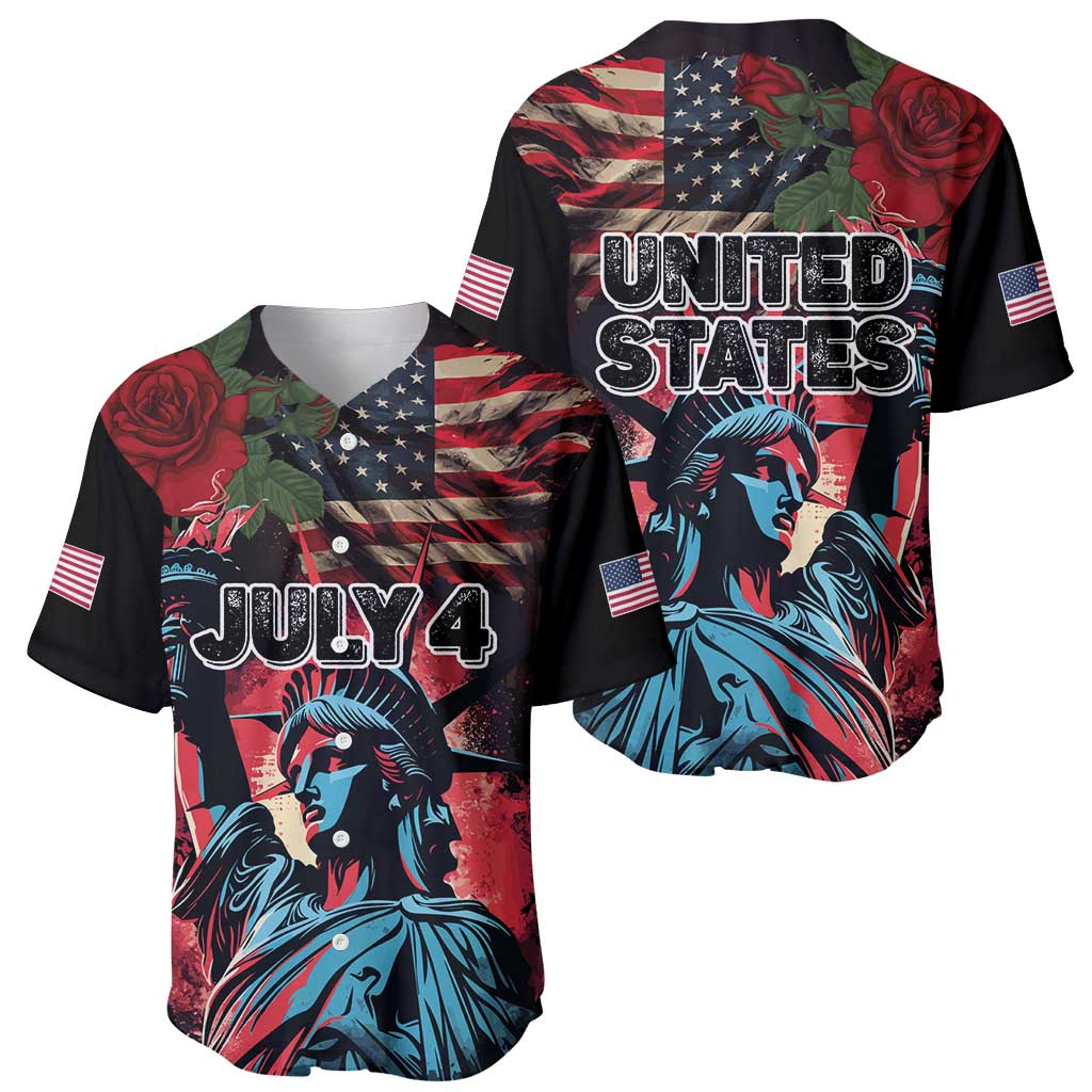 United States Independence Day Baseball Jersey The 4th of July Statue of Liberty Retro Style - Wonder Print Shop