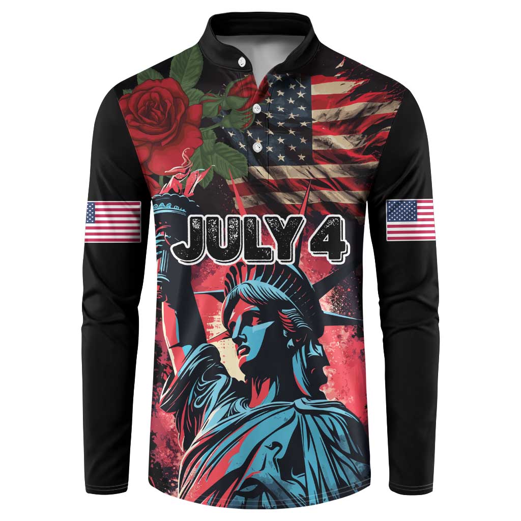 United States Independence Day Button Sweatshirt The 4th of July Statue of Liberty Retro Style - Wonder Print Shop