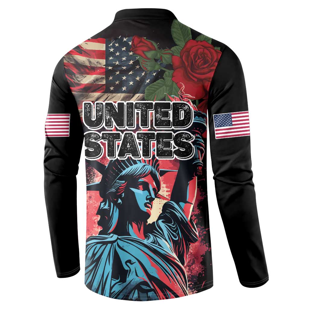 United States Independence Day Button Sweatshirt The 4th of July Statue of Liberty Retro Style - Wonder Print Shop