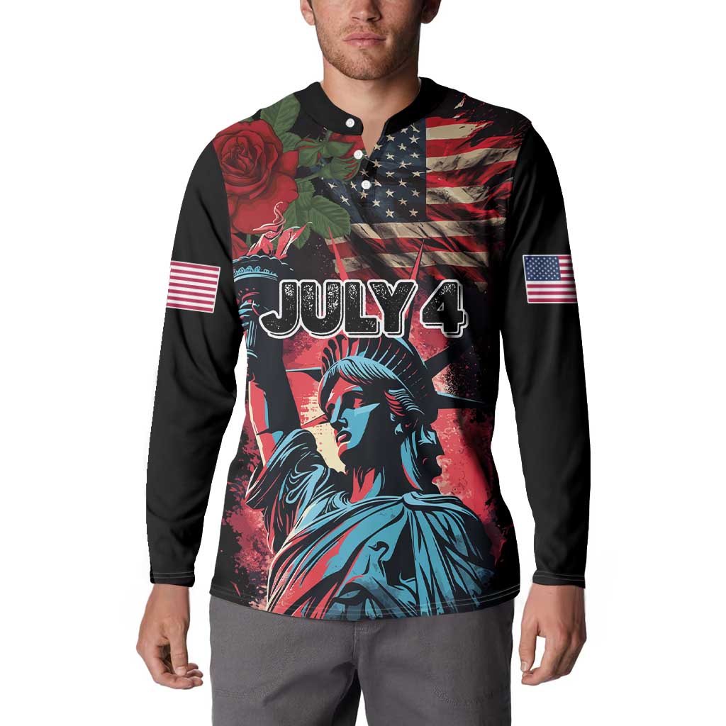 United States Independence Day Button Sweatshirt The 4th of July Statue of Liberty Retro Style - Wonder Print Shop