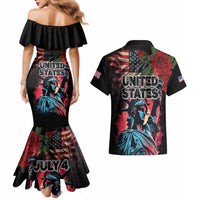 United States Independence Day Couples Matching Mermaid Dress and Hawaiian Shirt The 4th of July Statue of Liberty Retro Style - Wonder Print Shop
