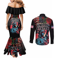 United States Independence Day Couples Matching Mermaid Dress and Long Sleeve Button Shirt The 4th of July Statue of Liberty Retro Style