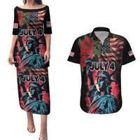 United States Independence Day Couples Matching Puletasi and Hawaiian Shirt The 4th of July Statue of Liberty Retro Style - Wonder Print Shop