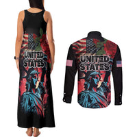 United States Independence Day Couples Matching Tank Maxi Dress and Long Sleeve Button Shirt The 4th of July Statue of Liberty Retro Style - Wonder Print Shop