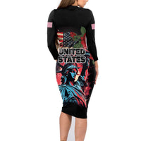 United States Independence Day Family Matching Long Sleeve Bodycon Dress and Hawaiian Shirt The 4th of July Statue of Liberty Retro Style - Wonder Print Shop
