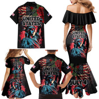 United States Independence Day Family Matching Mermaid Dress and Hawaiian Shirt The 4th of July Statue of Liberty Retro Style - Wonder Print Shop