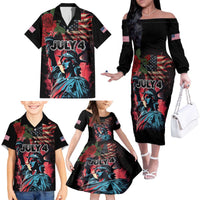United States Independence Day Family Matching Off The Shoulder Long Sleeve Dress and Hawaiian Shirt The 4th of July Statue of Liberty Retro Style - Wonder Print Shop